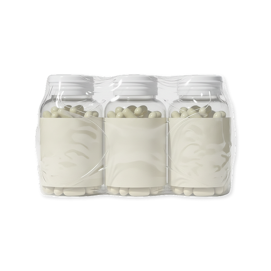  supplement bottles with 360° shrink sleeve packaging